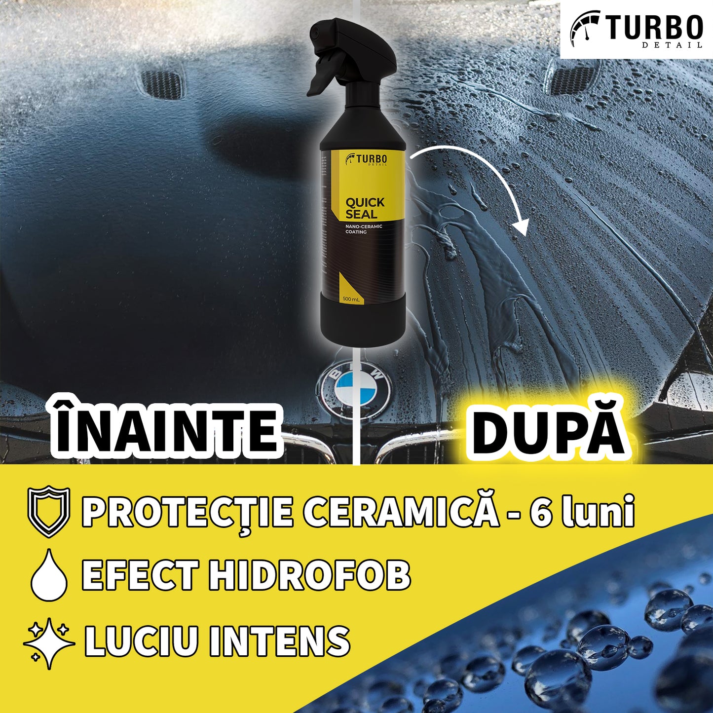 QUICK SEAL COMBO, pachet protectie ceramica + prosop auto microfibra 90x70 cm 1000 gsm, Turbo Detail